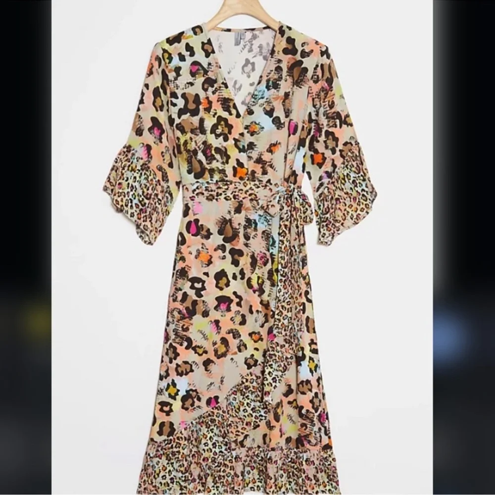 Anthropologie x Blank London Multicolor Wrap Leopard Print Dress - Picture 2 of 9